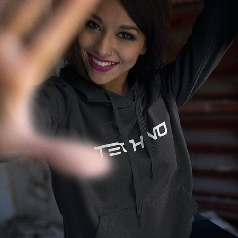 Schwarzer Techno Premium Hoodie für Frauen